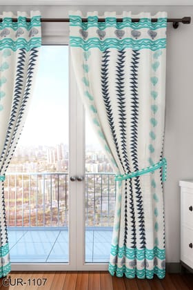 Blue Chevron Designs Hand Block Printed Curtains