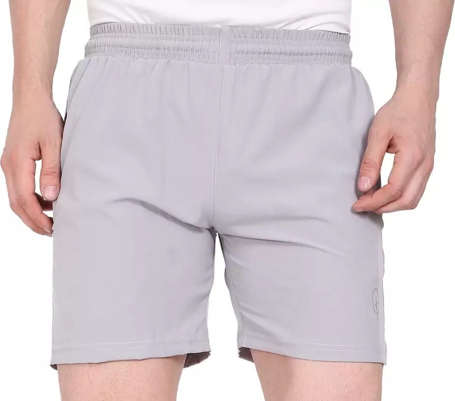 BlueFicus Plain Cotton Lycra Sport Shorts, Regular Fit Double Pocket Shorts for Mens ( Light Grey )