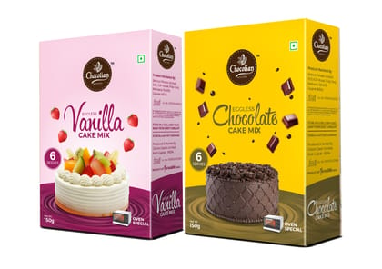 Chocolian Bakers Eggless Chocolate Oven Cake Mix Powder and Vanilla Oven Cake Mix Powder | Instant Cake Mix Powder | 3 Step Cake Mix | Mix, Pour & Bake | Moist Cake | 150 Grams of Each