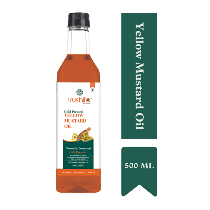 Trushita Cold Pressed Yellow Mustard Oil -500ml | Pet Bottle | Kolhu/Kacchi Ghani/Chekku | 100% NATURAL | Virgin Oil | Unrefined | Chemical-Free | 100% Pure Edible Oil, Healthy Cooking, Frying