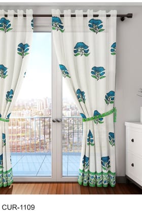 Floral Design Hand Block Printed Curtains