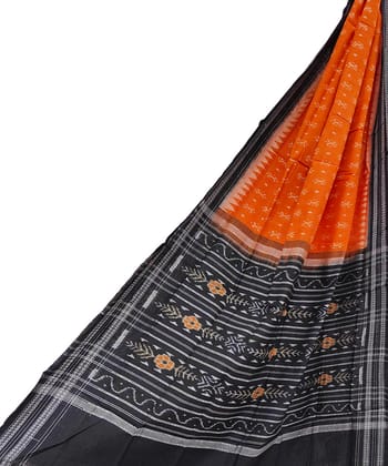 Rust Black Sambalpuri Handwoven Single Ikat Cotton Dupatta SFCDUP1456