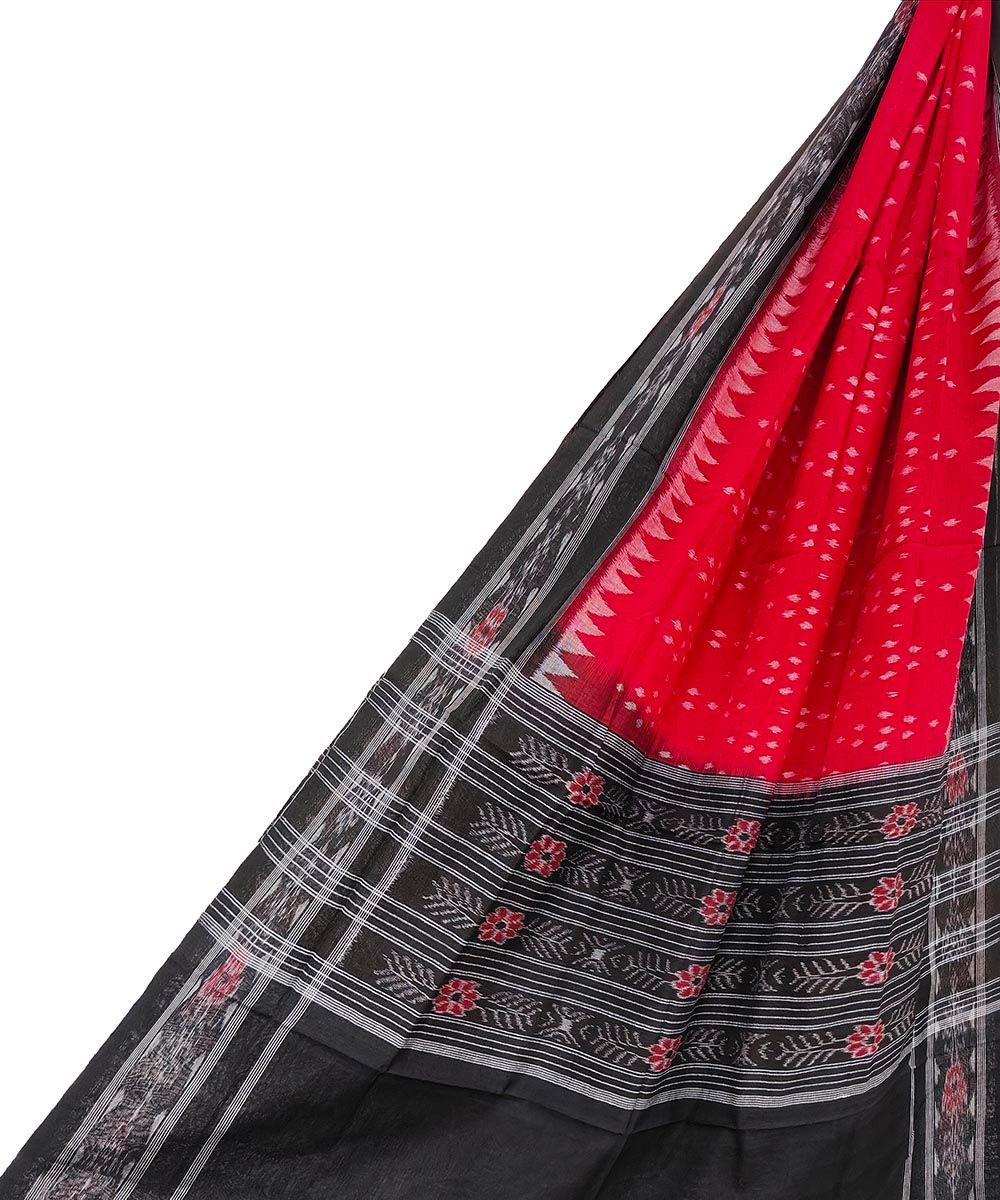 Red Black Sambalpuri Handwoven Single Ikat Cotton Dupatta SFCDUP1458