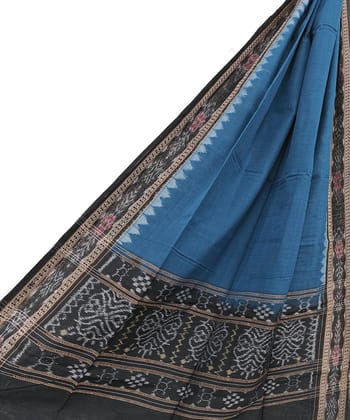 Blue Black Sambalpuri Handwoven Single Ikat Cotton Dupatta SFCDUP1465