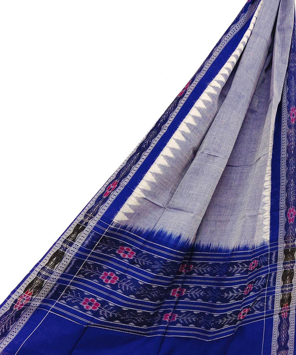 Gray Blue Sambalpuri Handwoven Single Ikat Cotton Dupatta SFCDUP1466