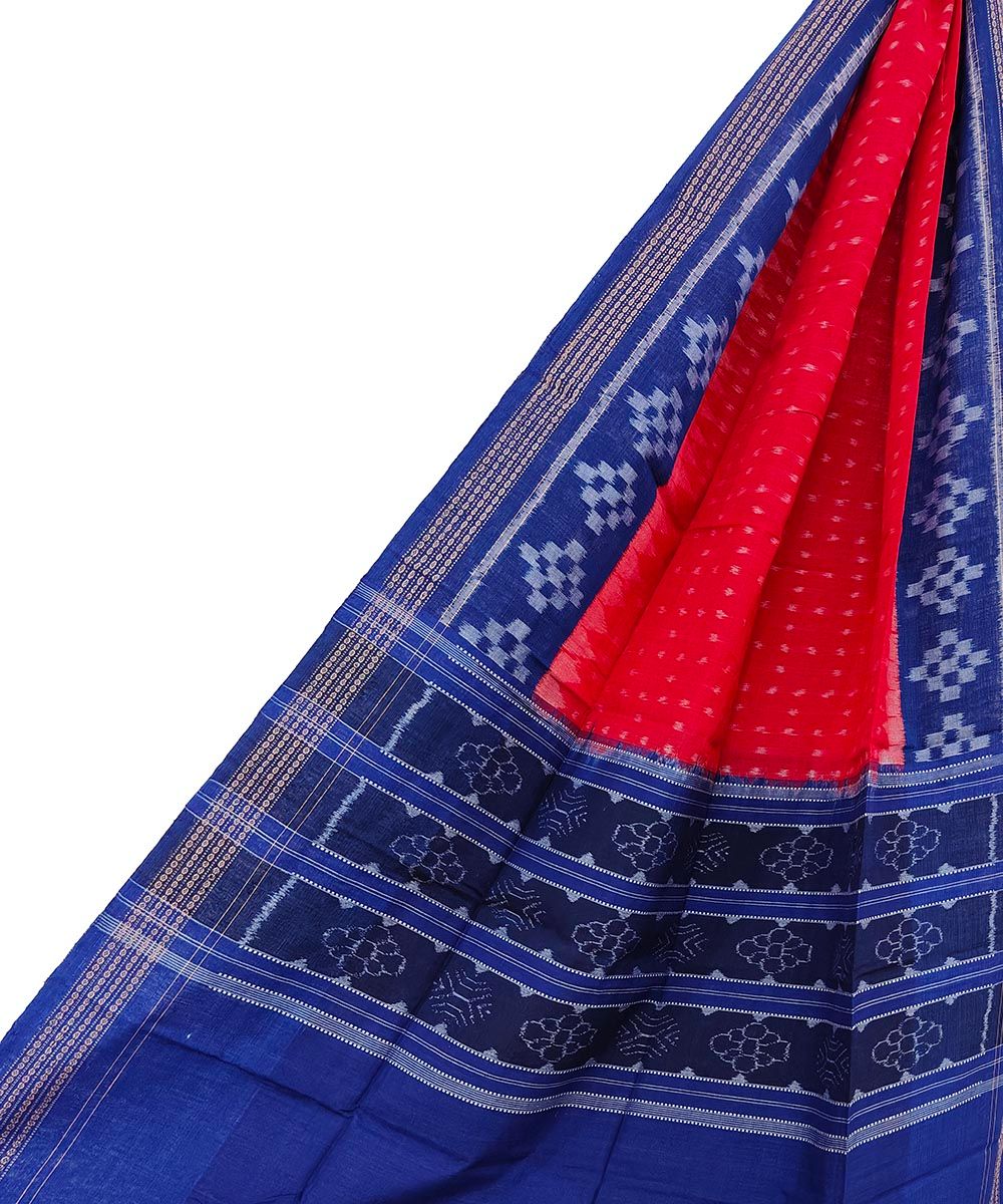 Red Blue Sambalpuri Handwoven Single Ikat Cotton Dupatta SFCDUP1468