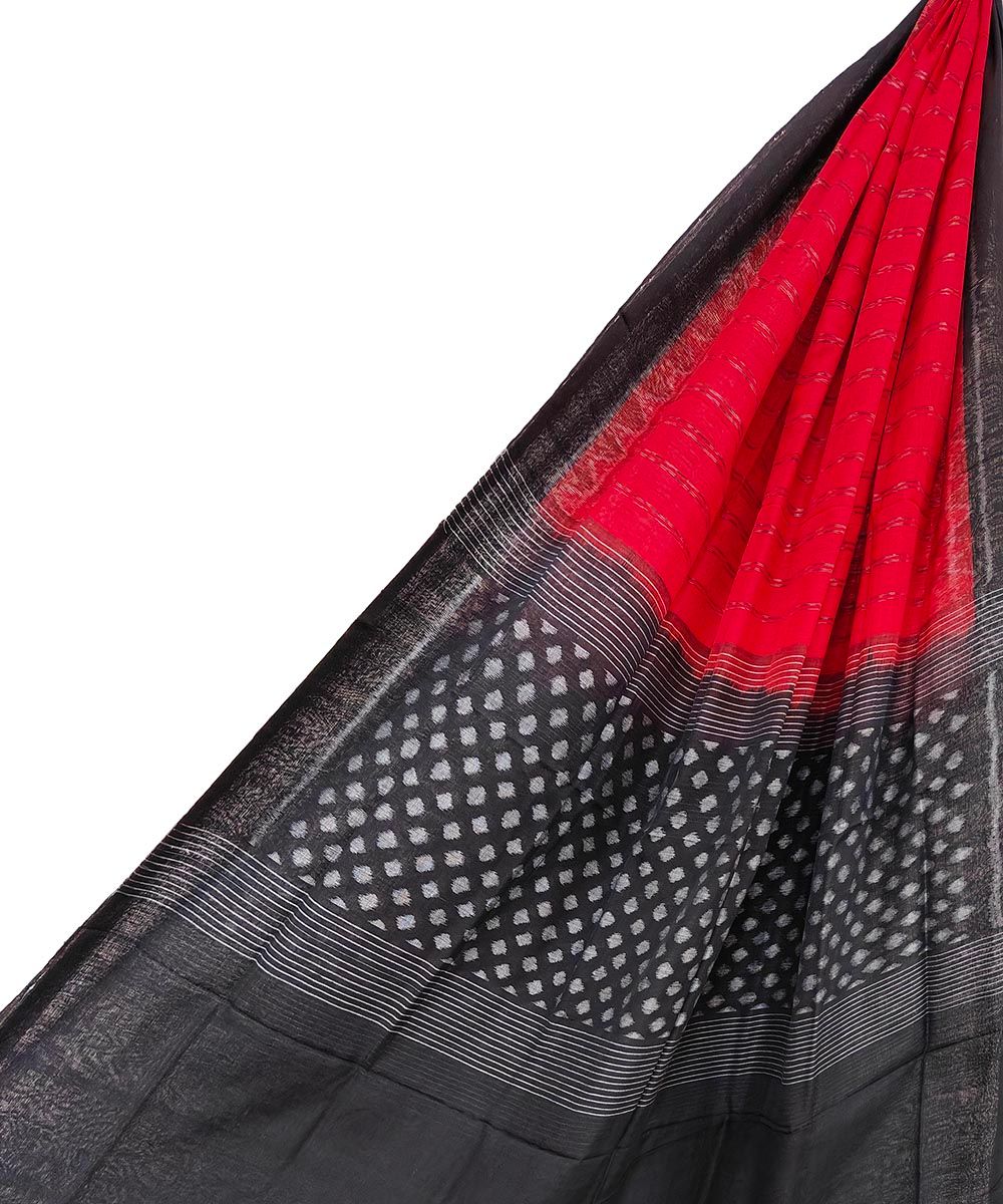 Red Black Sambalpuri Handwoven Single Ikat Cotton Dupatta SFCDUP1471