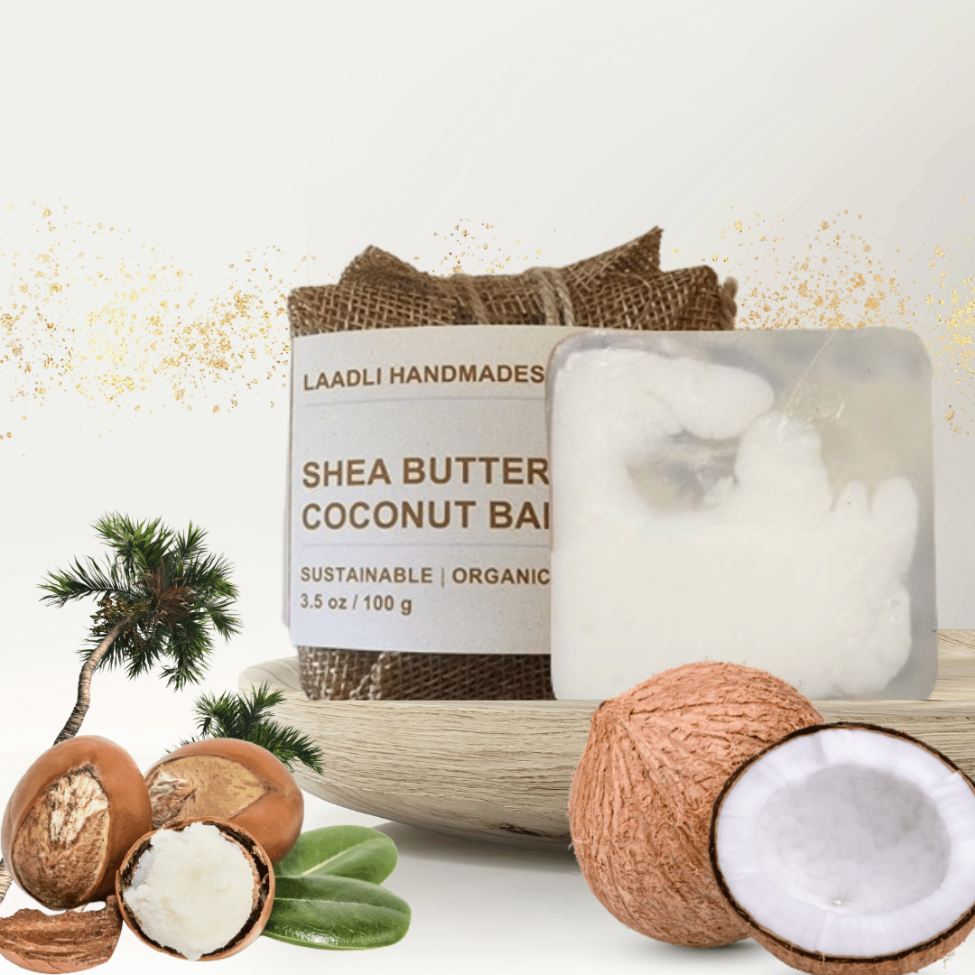 Shea Butter & Coconut Bar | 100% Handmade Organic Natural Soap | 80 gm | Coconut | Excellent moisturizer, Fades dark spots, UV radiation protector