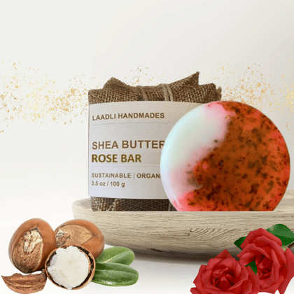 Shea Butter & Rose bar | 100% Handmade Organic Natural Soap | 85 gm | Rose | Soft & hydrated, Excellent moisturiser, UV radiation protector