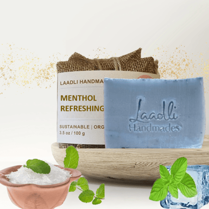 Menthol refreshing bar|100% Handmade Organic Natural Soap| 100 g |Pappermint |Odor buster, Protect from uv rays, Treat blemishes, Imparts a cooling sensation, Calms irritation and itching