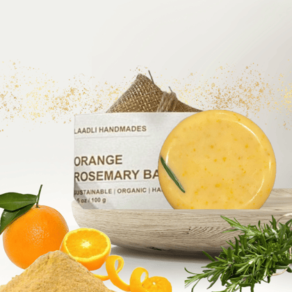 Orange Rosemary Bar | 100% Handmade Organic Natural Soap | 85 gm | Orange & Rosemary | Tone the skin, Rich in vitamin C, Mood booster, Energizing