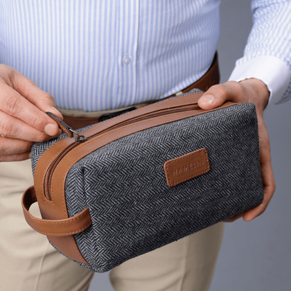 Tweed DOPP Kit for Men (Grey Herringbone)