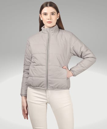 BlueFicus Polyester Solid Bomber Jacket Full Sleeves Jacket for Women's and Girls (Grey)