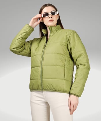 BlueFicus Polyester Solid Bomber Jacket Full Sleeves Jacket for Women's and Girls (Green)