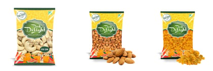 Pink Delight | Natural & Organic Dry Fruits | Kaju (Cashew) + Badam (Almonds) + Kishmish (Raisins) | 100 Gm Each | Pack of 3 | 300 Gm Pack