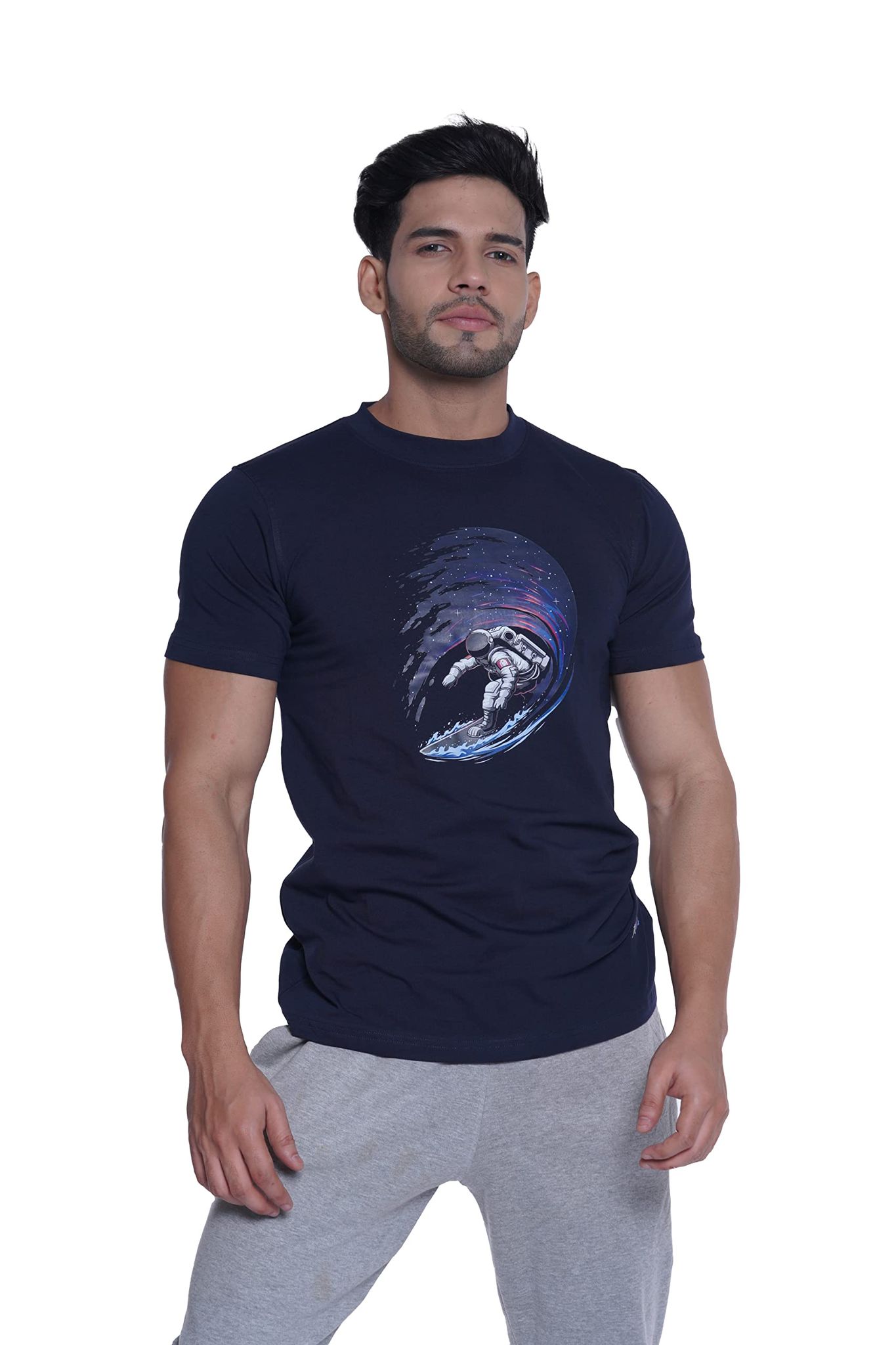 Intees Fashion Men's Premium Cotton Round Neck Printed Regular Fit T-Shirt (Blue,S) (in-BLPRN-S)