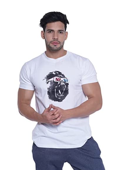 INtees Fashion Men's Premium Round Neck White Printed Cotton T-Shirt (M)