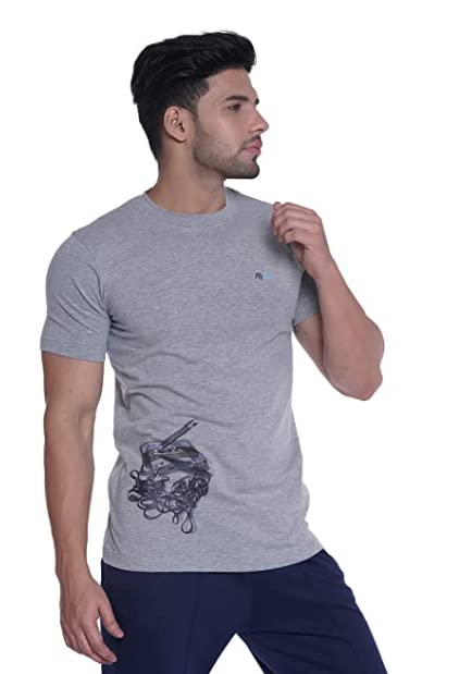 INtees Fashion Men's Premium Round Neck Grey Printed Cotton T-Shirt (XL)