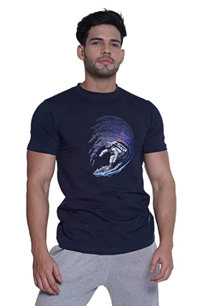 INtees Fashion Men's Premium Round Neck Blue Printed Cotton T-Shirt (XL)