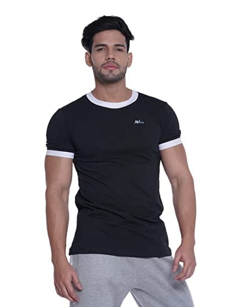 INtees Fashion Men's Premium Round Neck Black Plain Cotton T-Shirt (XL)