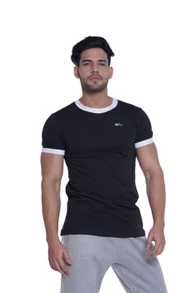 Intees Fashion Men's Premium Cotton Round Neck Plain Regular Fit T-Shirt (Black,M) (in-BKPLM-M)