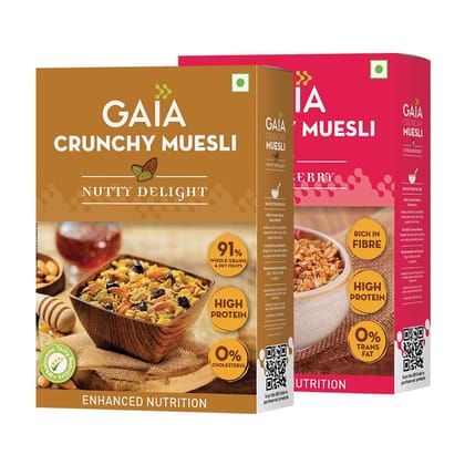 GAIA Muesli Combo Pack Nutty Delight 400 gm and Strawberry Crunchy 400 gm |High Fiber |Source of Protein |Zero Trans Fat |Light and wholesome breakfast choice| Healthy and Nutritious(Super Saver Pack)