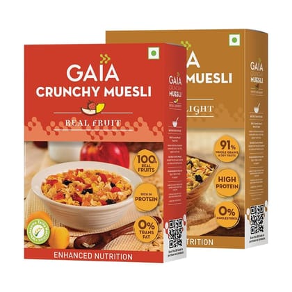 GAIA Crunchy Muesli Combo Pack with Nutty Delight 400 gm + Real Fruit 400 gm| High Fiber |Source of Protein |Zero Trans Fat |Light and wholesome breakfast |Healthy and Nutritious (Super Saver Pack)