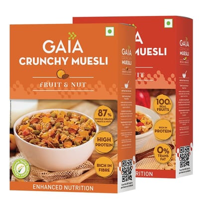 GAIA Crunchy Muesli Combo Pack Fruit and Nut 400 gm and Real Fruit 400 gm (Super Saver Pack)