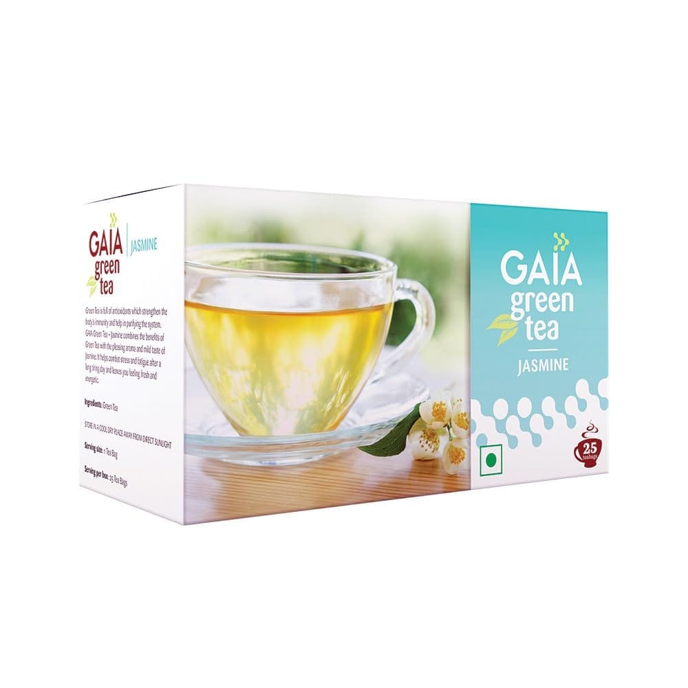 Gaia Jasmine Green Tea | Contains real Jasmine Extracts | calming and stress relieving | Improves mood | weight loss | boost metabolic rate | lower blood sugar levels | Anti-aging(25 Tea Bags)