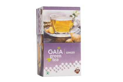 Gaia Ginger Green Tea | Relieves sore throat | Weight loss | High antioxidant activity| Improves Immunity | Boost metabolic rate | Lower blood sugar levels | Anti-aging properties(25 Tea Bags)