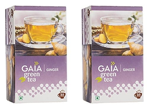 Gaia Ginger Green Tea | Relieves sore throat | 25 Tea Bags | weight loss | boost metabolic rate | Anti-aging | High antioxidant activity | Improves Immunity ( Pack of 2 )