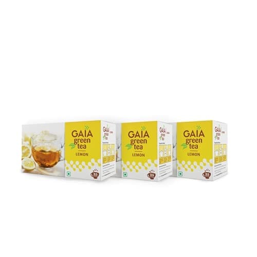 Gaia Green Tea for Weight Management with Lemon Flavor, Rich in Antioxidants, Improves Metabolism, Boost immunity, Lemon Green Tea Bags Box (Pack of 3)