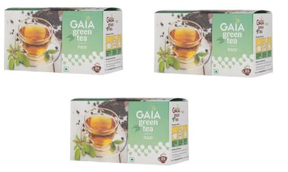 Gaia Tulsi Green Tea |Organic Nutrient-Rich |Antioxidant |Beverage for Weight Loss| Stress Relief| Anti-Aging| Immune Support| Nutrient-Packed Aids in Digestion (25 Tea Bags Each Box)(Pack of-3)