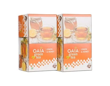 Gaia Green Tea Lemon & Honey, 25 Teabags, Green Tea with Tangy Lemon and Sweet Honey (Pack of 2)