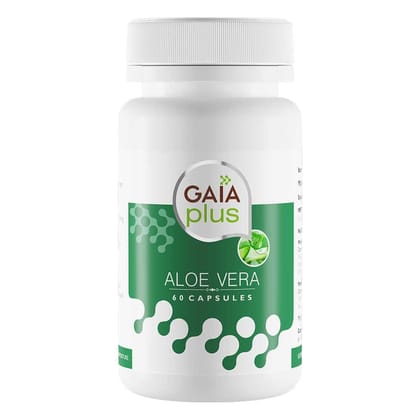 Gaia Aloe Vera Multipurpose Capsules - Skin and Hair Care, Immunity Boost, Digestive Aid - 500 mg, 60 Capsules - Relieves Acne and Pimples - Buy 1 Get 1 Free