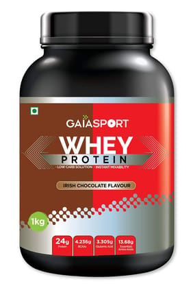 GAIA Sport Whey Protein Irish Chocolate Flavor | L-Leaucine| BCAAs | High quality protein | essential amino acids | Helps build stamina and endurance1 KG