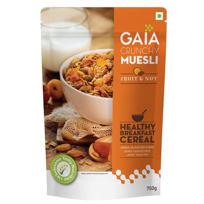 Gaia Crunchy Muesli Fruit and Nuts a Mix of Wholesome Breakfast Cereals Packed with Fibre, Iron and Antioxidants Serves As the Nourishing, Tasty Breakfast Option. 750 Gm