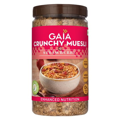 Gaia Crunchy Muesli- Strawberry. Power-packed low calorie healthy breakfast, High Fiber,Source of Iron,No Trans Fat,No Cholesterol,Nutritious breakfast choice | 1 Kg