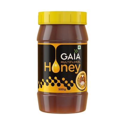 GAIA Multi Floral Honey - 100% Pure & Natural Honey | No Preservative | No Artificial Color | No Sugar Added | Boosts immunity | used to cure cold or cough | Anti-oxidants | weight loss 500 GM Bottle