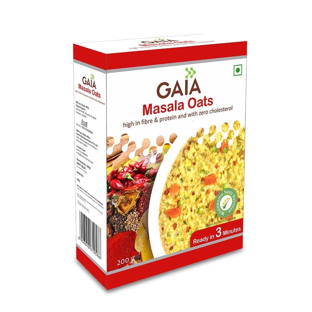 GAIA Oats with masala, High in Fiber and protein with zero cholesterol 200 gm (Pack of 4, 200gm each)