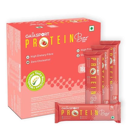Gaia Strawberry and White Chocolate Isolate Whey Protein Bar, 15 G High Protein, High Dietary Fibre, Zero Cholestrol, Glutan Free (Pack of 4)