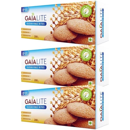 GAIA Lite Sugar free cookies, No added sugar, No trans fat, No Cholesterol 200 Gm (Pack of 3, 200 gm Each)