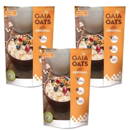 GAIA Oats Original: A Fiber Rich Protein Packed Gluten Free Breakfast with Zero Trans Fat, Now Available in Convenient 500 gm Each Packs (Pack of 3)