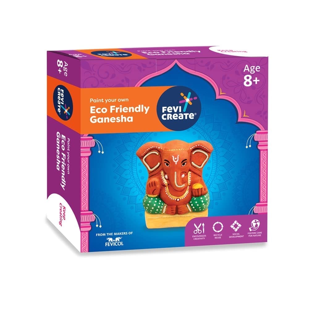 Pidilite Fevicreate EcoFriendly DIY Art &  Craft Ganesha Kit, Contains Murti Made up of WaterSoluble Natural Clay, Fevicol MR, Rangeela Tempera Colours Best Gift for Kids Boys &  Girls 8 Years+