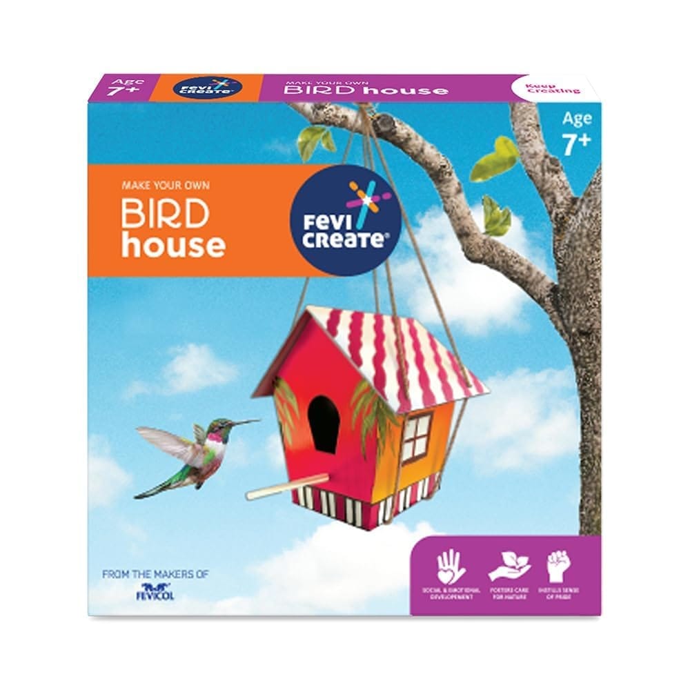 Pidilite Fevicreate Make Your Own Bird House DIY Art and Craft Set for Kids for 7 Years and Above Kit Contains Fevicol MR, Rangeela Tempera Colours, Fevicryl Acrylic Colours