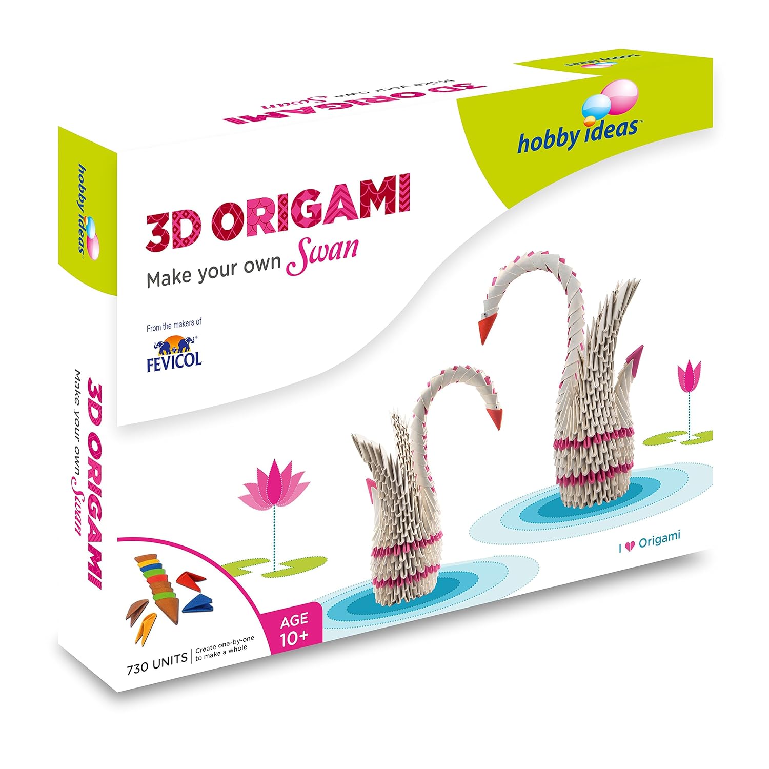 pidilite fevicreate 3d origami craft kit for kids, make your own 3d origami swan, fun &  learning activity games for kids of 10 years &  above Multi colour