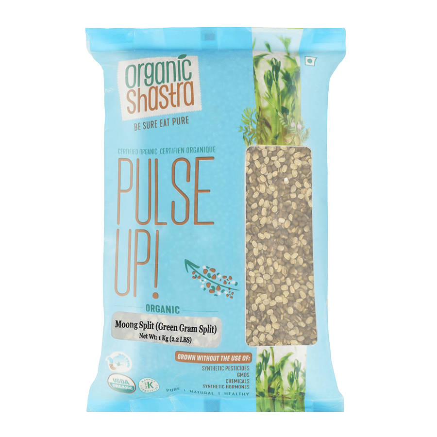 Organic Shastra Unpolished Green Moong Dal Split/Hari Moong Dal Chilka/Green Gram | 100% Organic | Chemical Free & Pesticides Free | Tastier & Rich Flavour - 1 KG