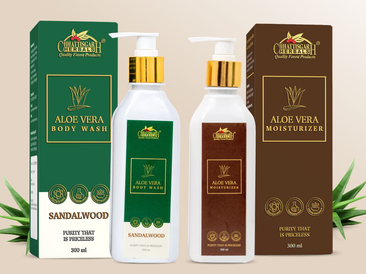 Aloevera BodyWash Sandalwood And Moisturizer Combo Pack of Two