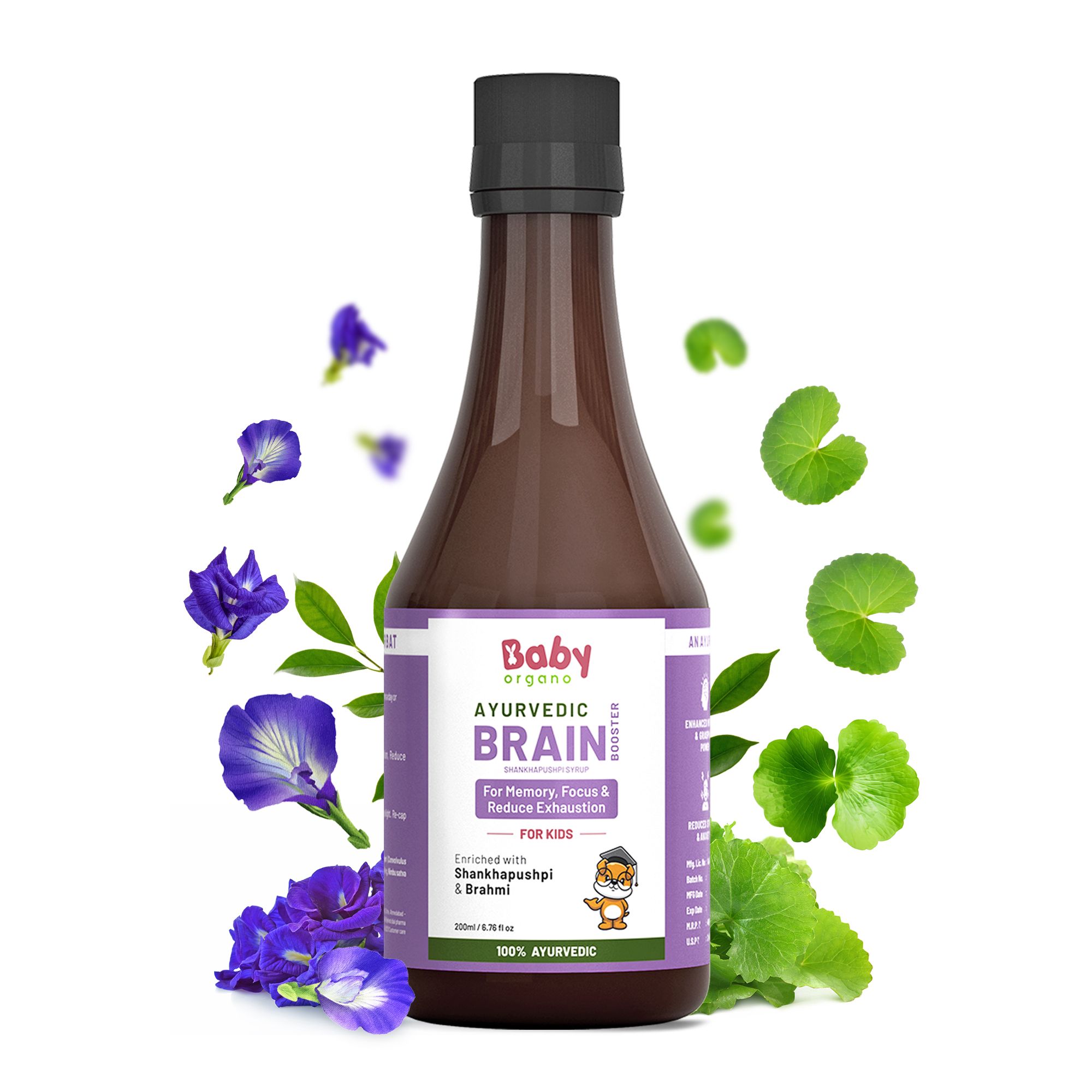 BabyOrgano Ayurvedic Shankhpushpi Syrup | Memory Booster Syrup For Kids | Contain Shankhpushpi & Brahmi | 100% Ayurvedic