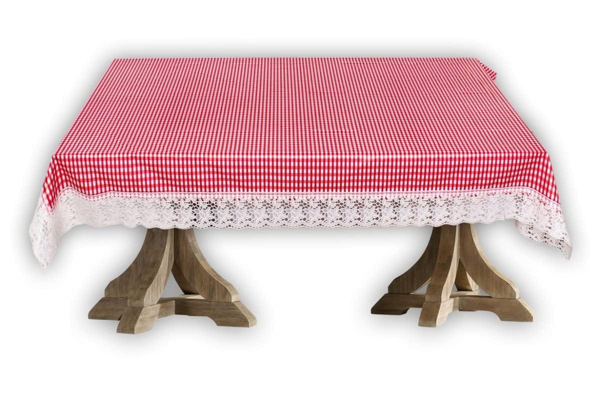 CRAFT CITY Pink Color Check Print Center/Dining Table Cover for 2/4/6 Seater Table Cloth/Water and dust with Oil-Proof PVC Rectangular Shape